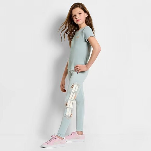 PUMA Big Kid Girls High Rise 22" Active Skinny Full Length Leggings - Dew Sz L - Picture 1 of 7